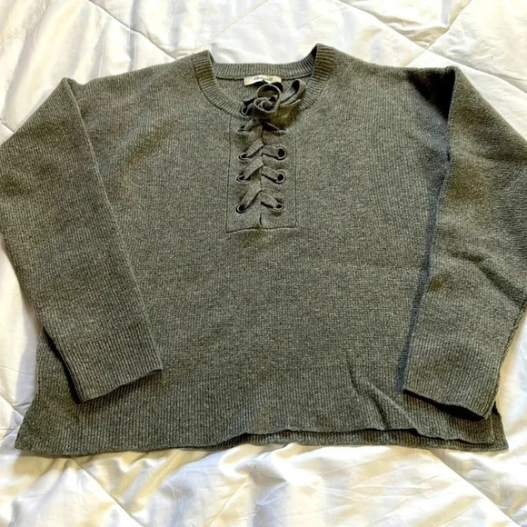 Madewell Lace-Up Pullover Wool  Gray Sweater size XS - Picture 1 of 5